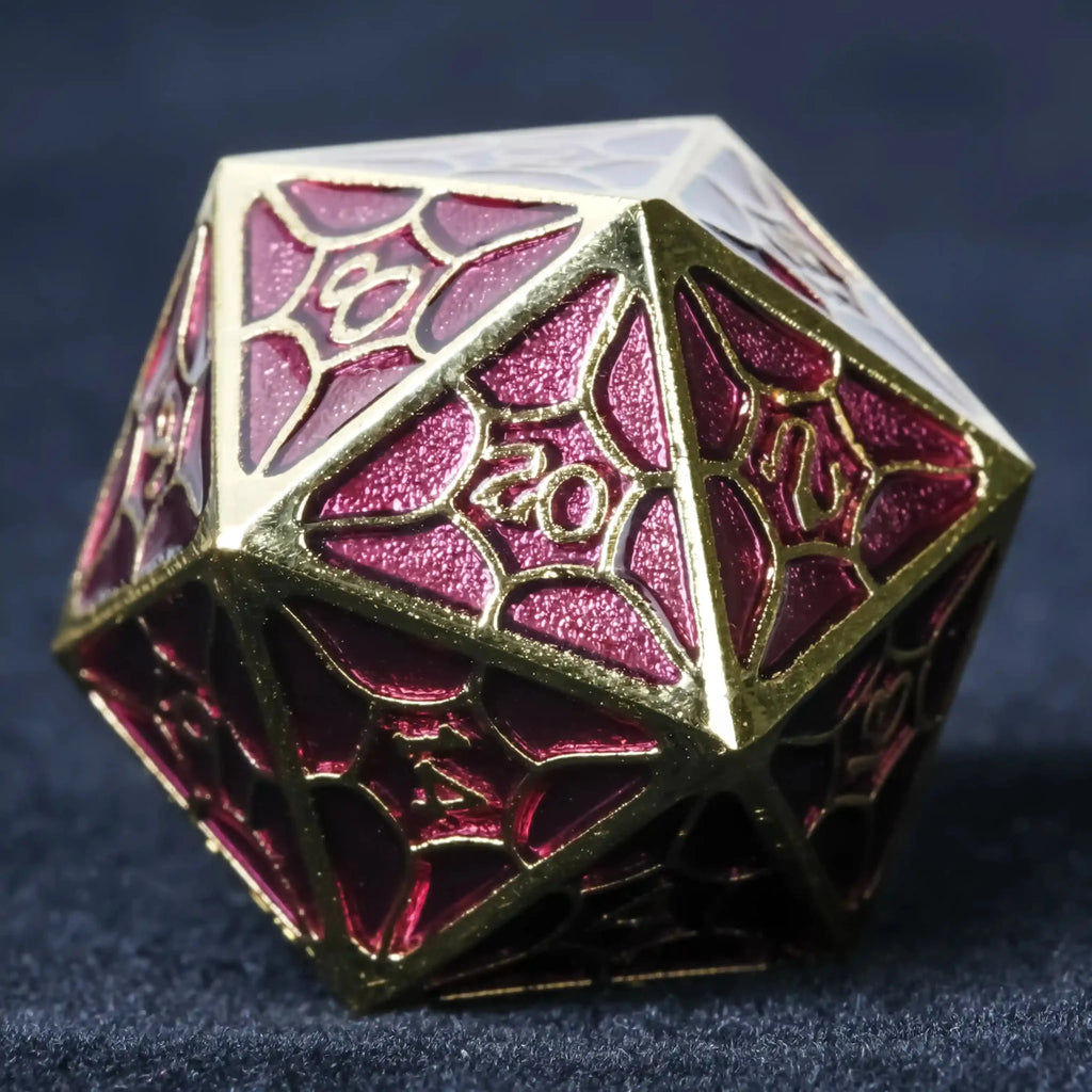 Interstellar Series Metal DND Dice Set – mitation gold and purple-red metallic DND D20 dice from the StarCraft series