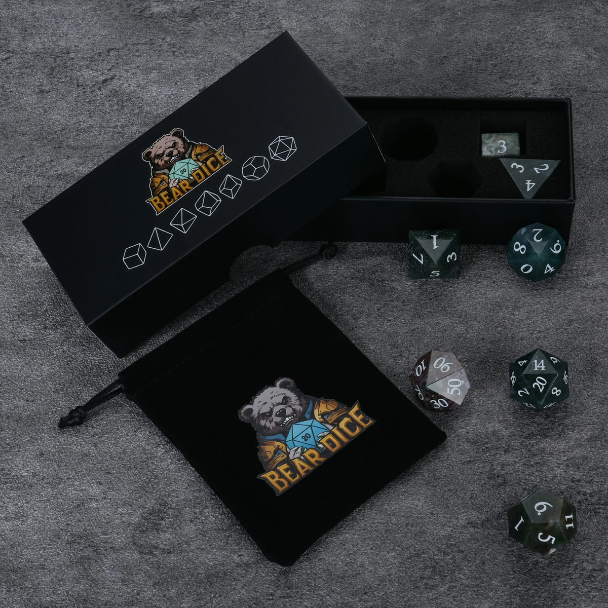 Moss Agate Natural Stone RPG Dice Set – alternate product view