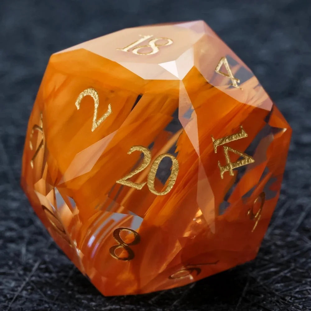 Multi Sided Gemstone DND Dice Set – DND Dice | Diamond Cut Amber - Orange Glass Gemstone Dice Set