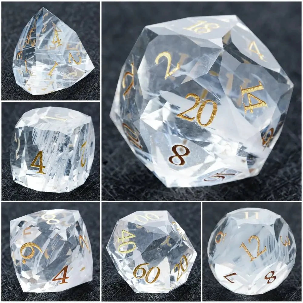 Multi Sided Gemstone DND Dice Set – DND Dice - Diamond Cut Crystal Clear Glass Gemstone Dice Set