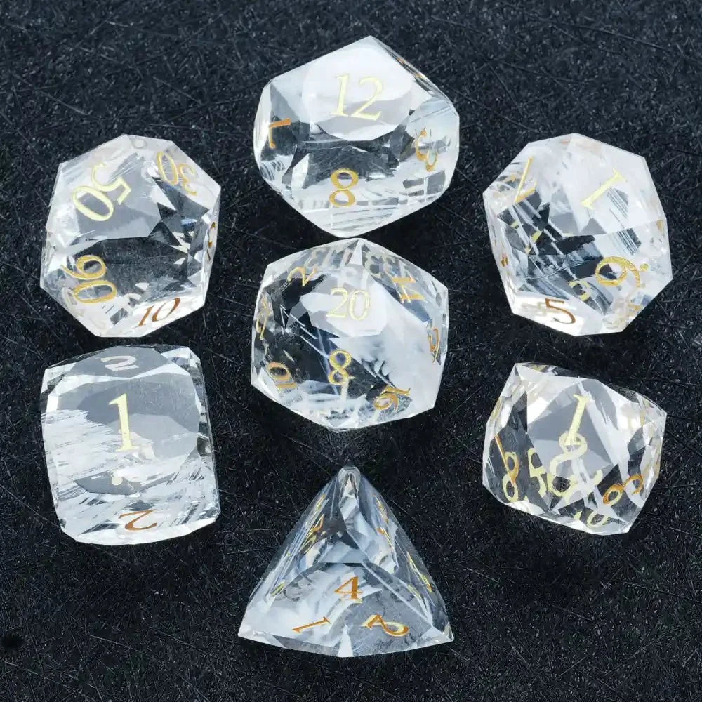 Multi Sided Gemstone DND Dice Set – DND Dice - Diamond Cut Crystal Clear Glass Gemstone Dice Set