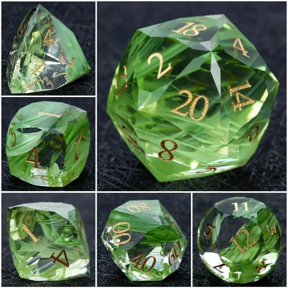 Multi Sided Gemstone DND Dice Set – DND Dice | Diamond - Cut Green Glass Gemstone Dice Set