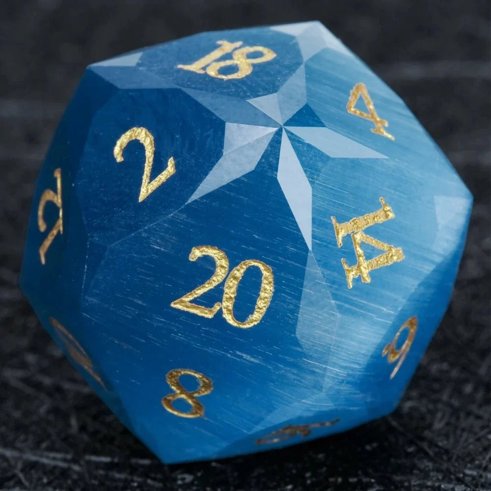 Multi Sided Gemstone DND Dice Set – DND Dice | Diamond Polyhedron Sky Blue Glass Gemstone Dice Set with Gold Font