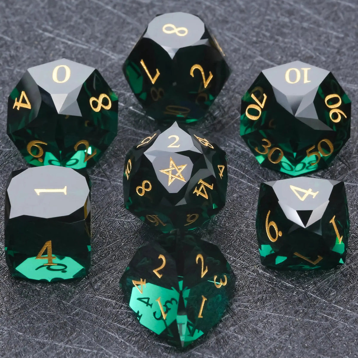 Multi Sided Gemstone DND Dice Set – D&D Multi - Sided Engraved Glass Gemstone Dice Set