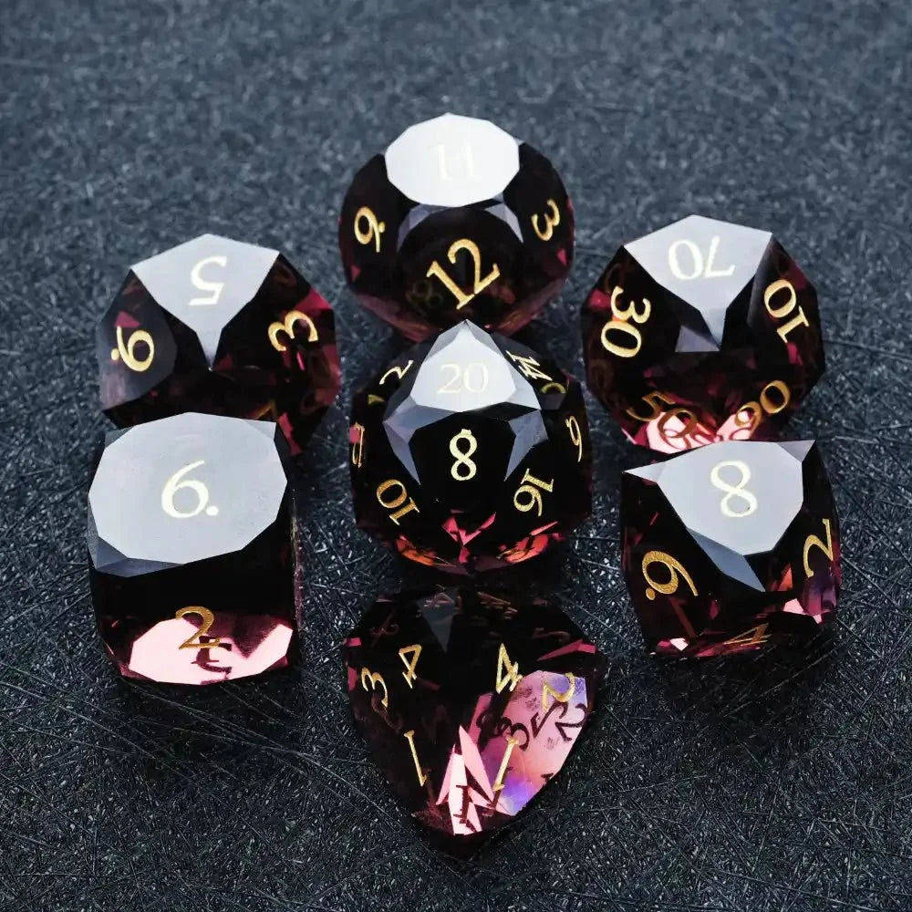 DND Dice - Engraved Gold Numbered Ruby Multi - Sided Dice Set - NPCDICE