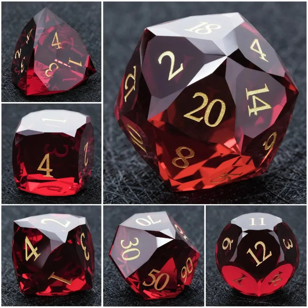 DND Dice - Garnet Red Glass Gemstone Dice Set - NPCDICE