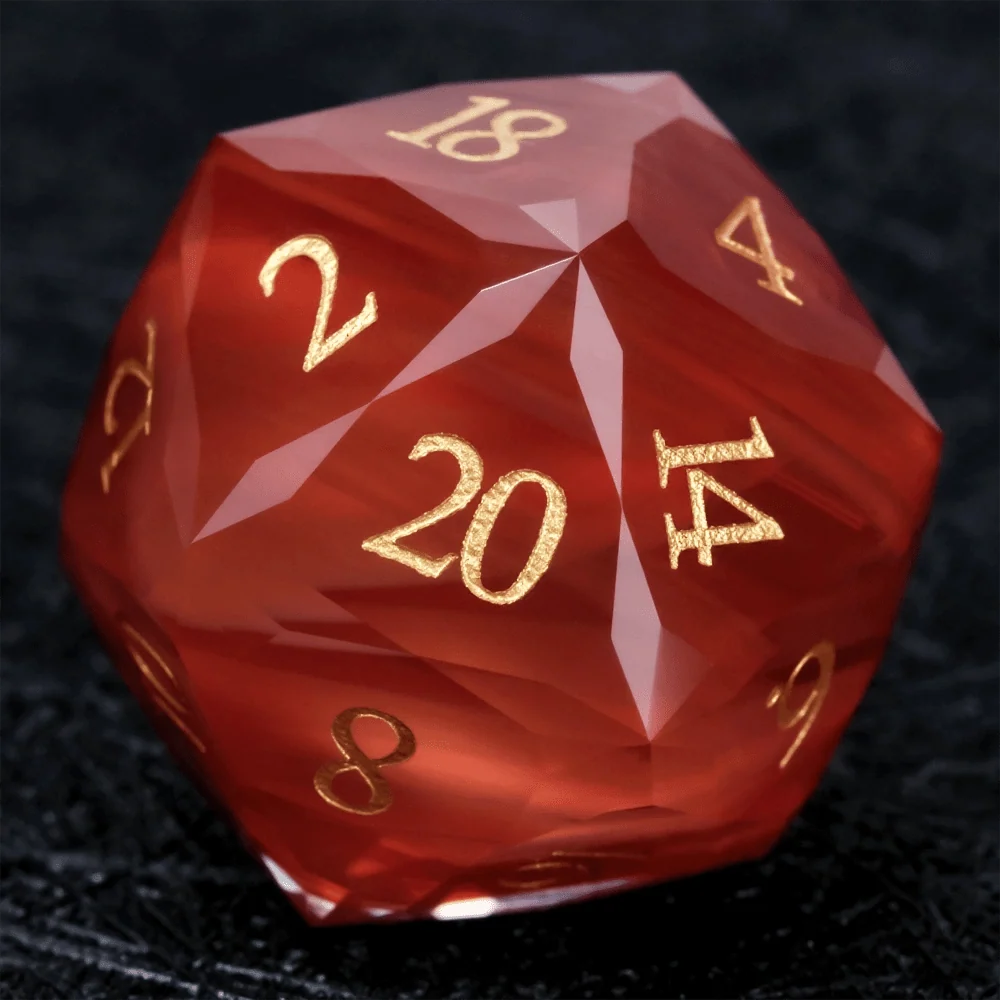 DND Gem Dice Set Crystal Flame Red Glass Diamond Cut Gold Digital RPG Dice - NPCDICE
