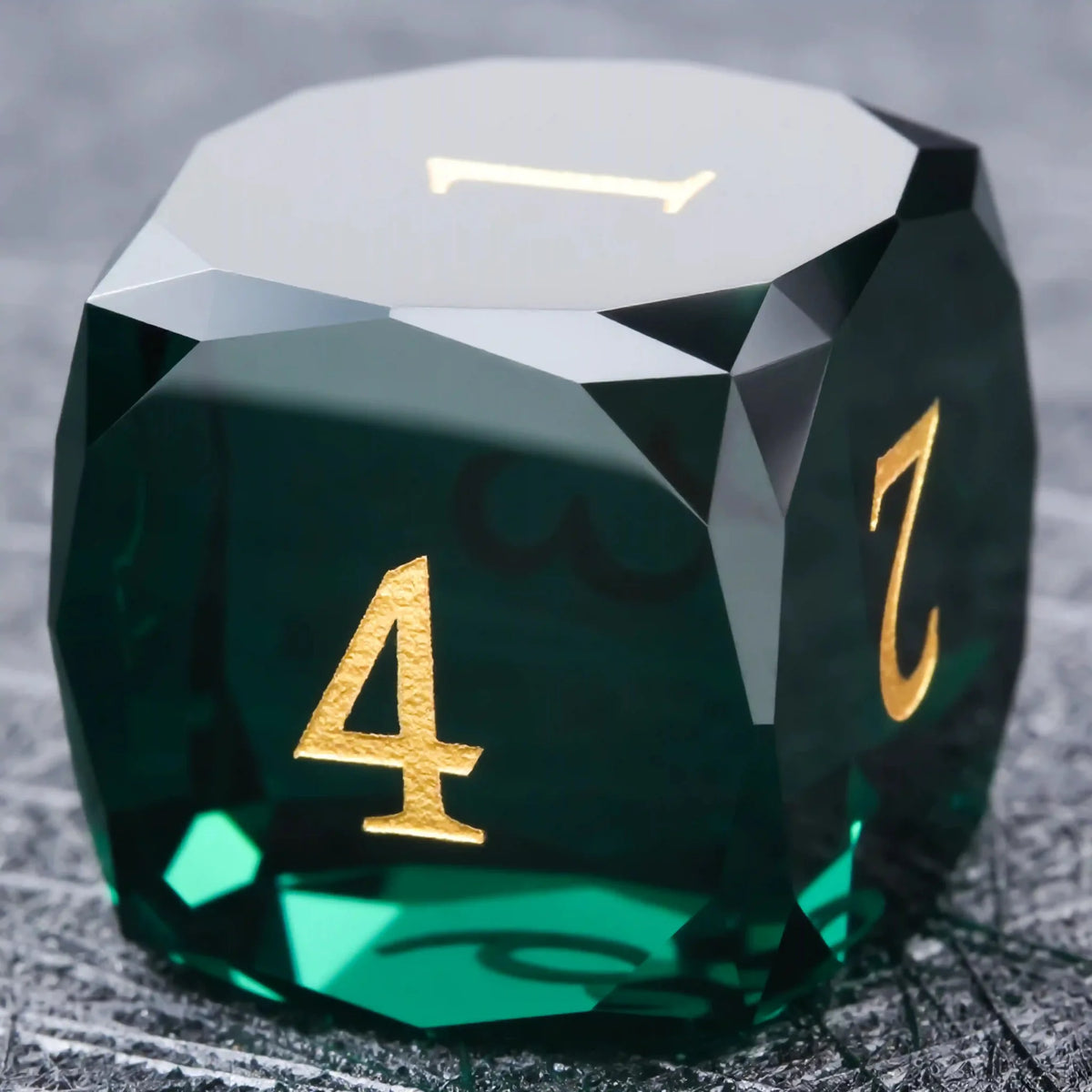 Multi Sided Gemstone DND Dice Set – DND Multifaceted Dark Green Transparent Glass D6 Dice