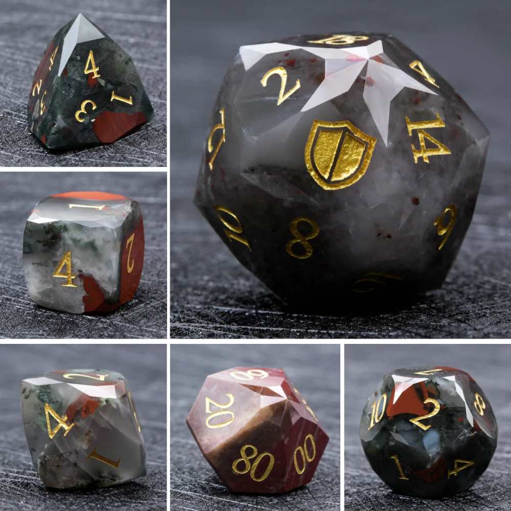 Multi Sided Natural Stone D&D Dice Set – D&D Multi - Sided Engraved Natural Gemstone Dice Set