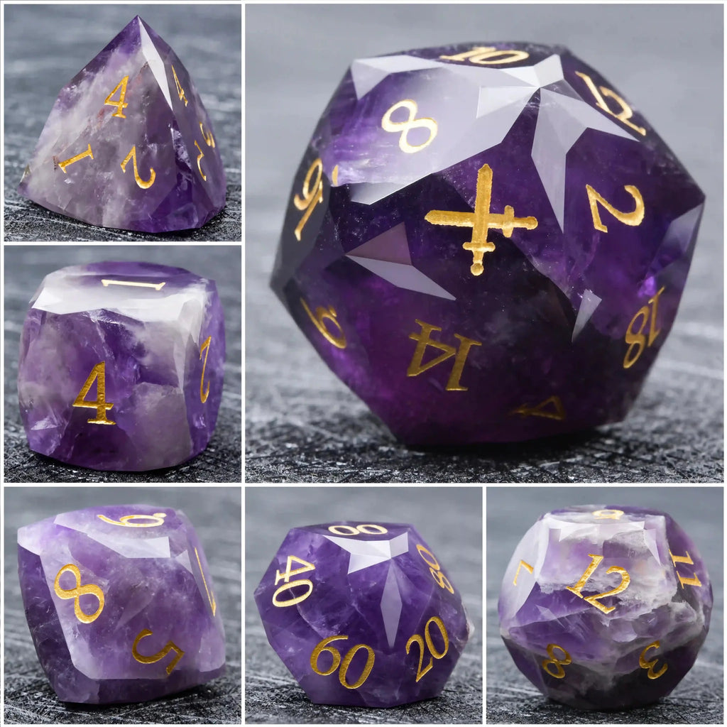Multi Sided Natural Stone D&D Dice Set – D&D Multi - Sided Engraved Natural Gemstone Dice Set
