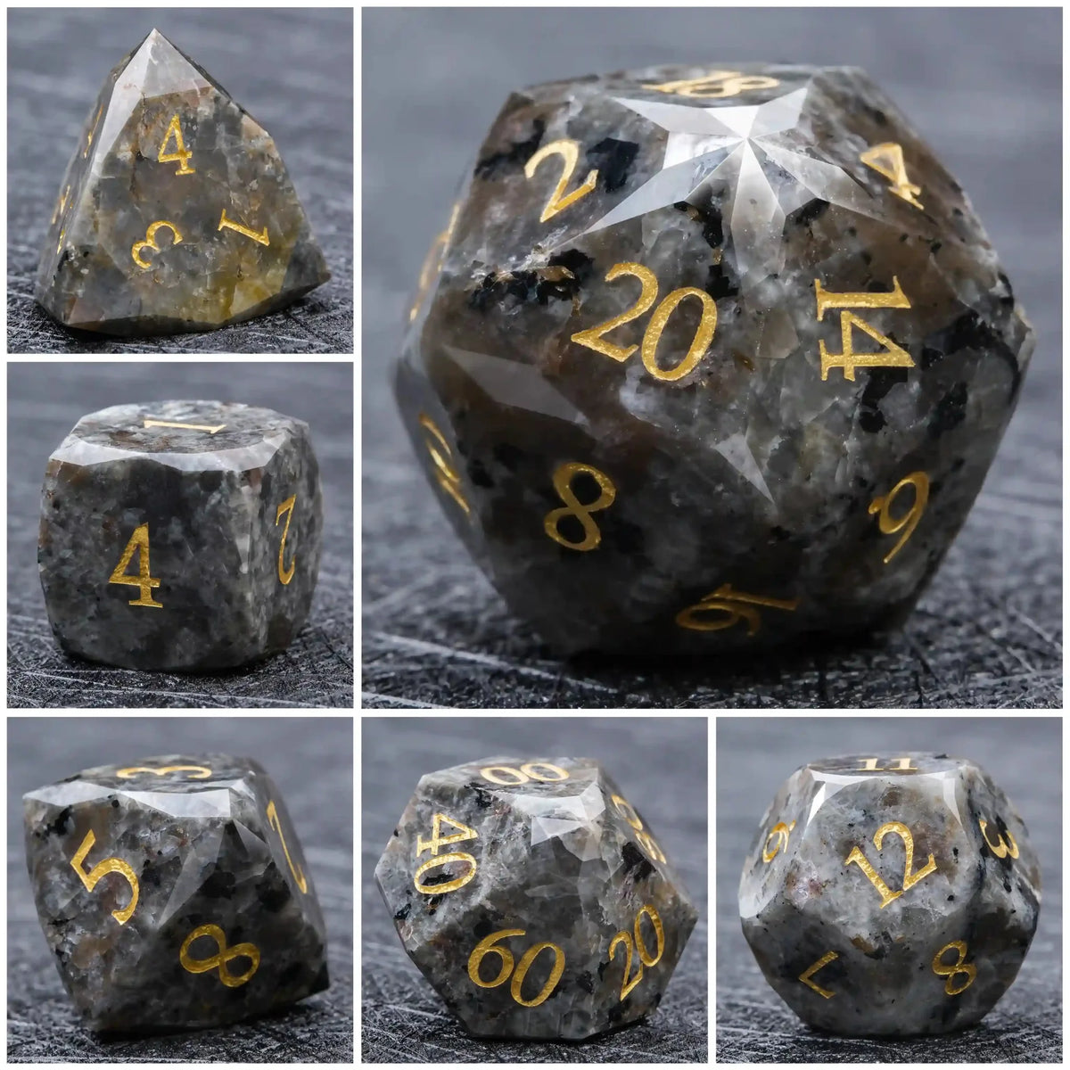 Multi Sided Natural Stone D&D Dice Set – D&D Multi - Sided Engraved Natural Gemstone Dice Set