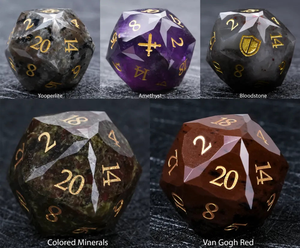 Multi Sided Natural Stone D&D Dice Set – D&D Multi - Sided Engraved Natural Gemstone Dice Set