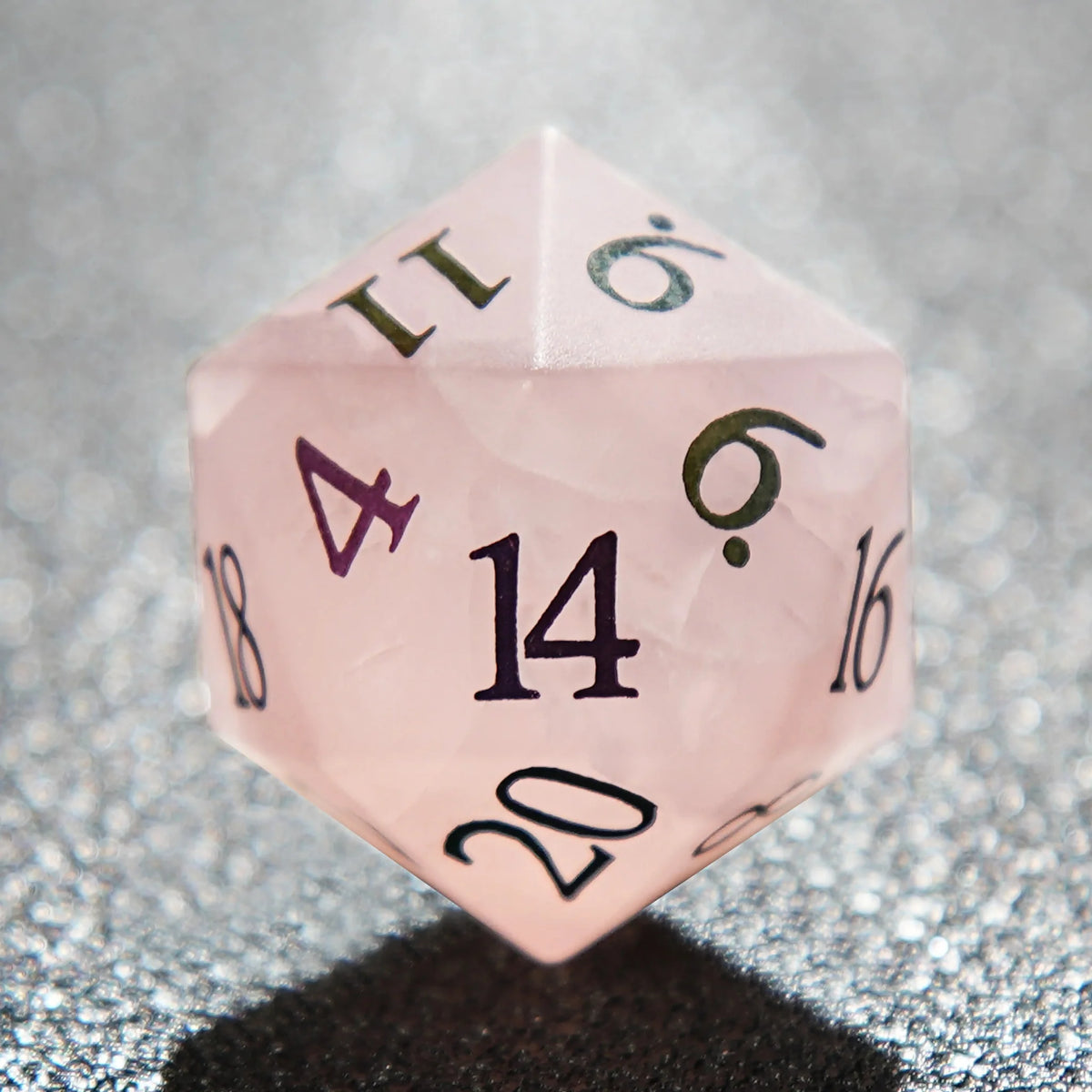 Multicolor Frosted Natural Stone RPG Dice Set – Pink frosted crystal dice D&D gemstone dice set + color font