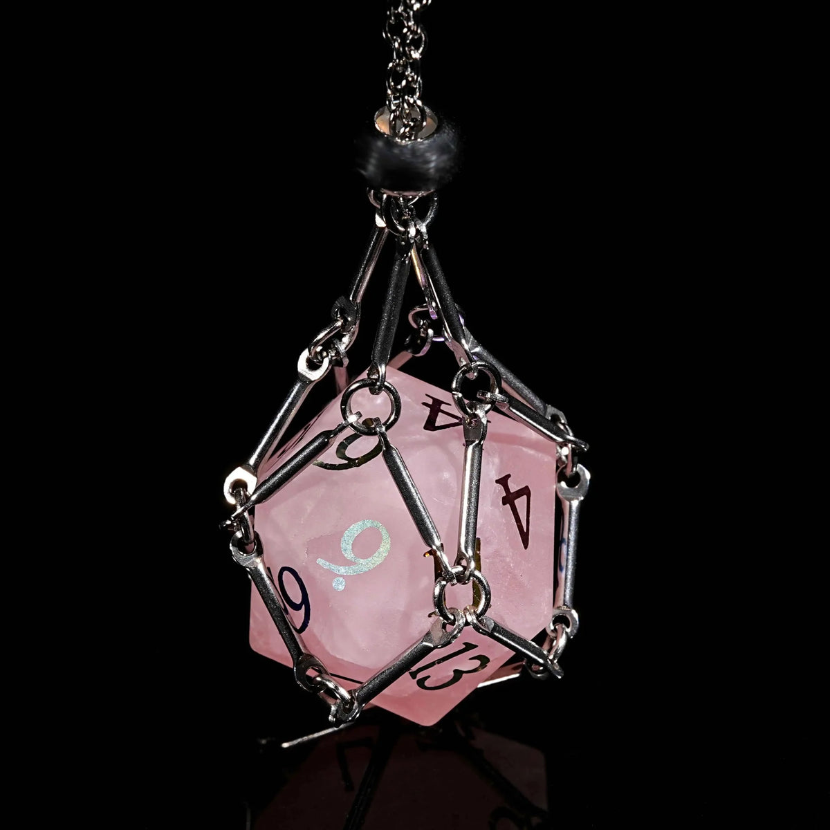Multicolor Frosted Natural Stone RPG Dice Set – Pink frosted crystal dice D&D gemstone dice set + color font