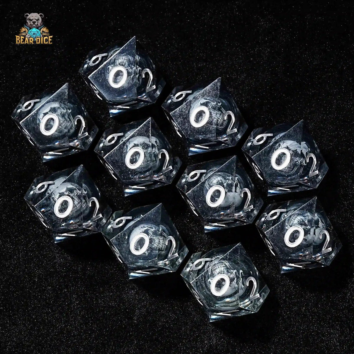 Mystery Skull Resin D10 Dice – Shadow Skull D10 Dice Black Translucent Resin 10 Sided Dice