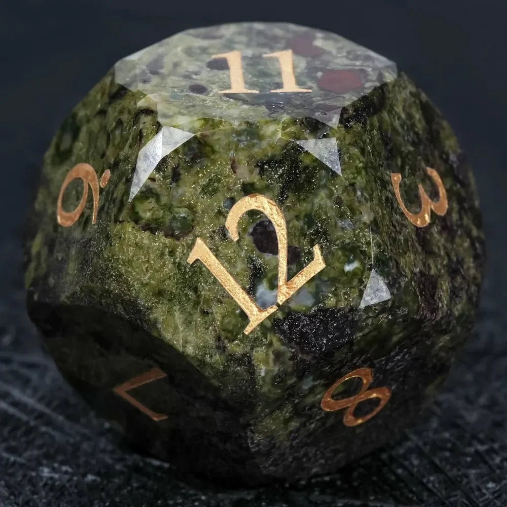 Natural Colored Natural Stone DND Dice Set – Natural Colored Ore Gemstone Dice Set | Diamond Cut Gold Engraving DND