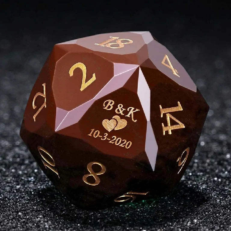 Natural Gemstone DND Dice Set – Custom Dice - Personalized DND Natural Gemstone Dice, Customizable Engraving of Fonts