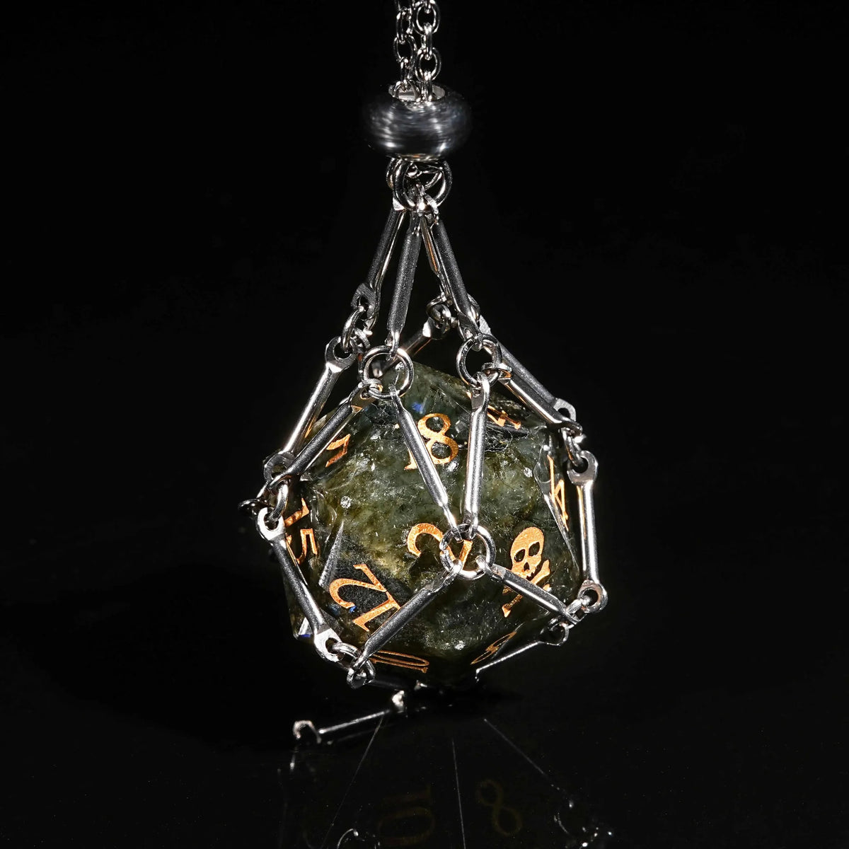 Natural Gemstone DND Dice Set – DND Natural Gemstone D20 Dice with a Silver Dice Necklace