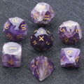 Natural Gemstone DND Dice Set – DND Multifaceted Amethyst Natural Gemstone Dice Set, D20 dice with double swords