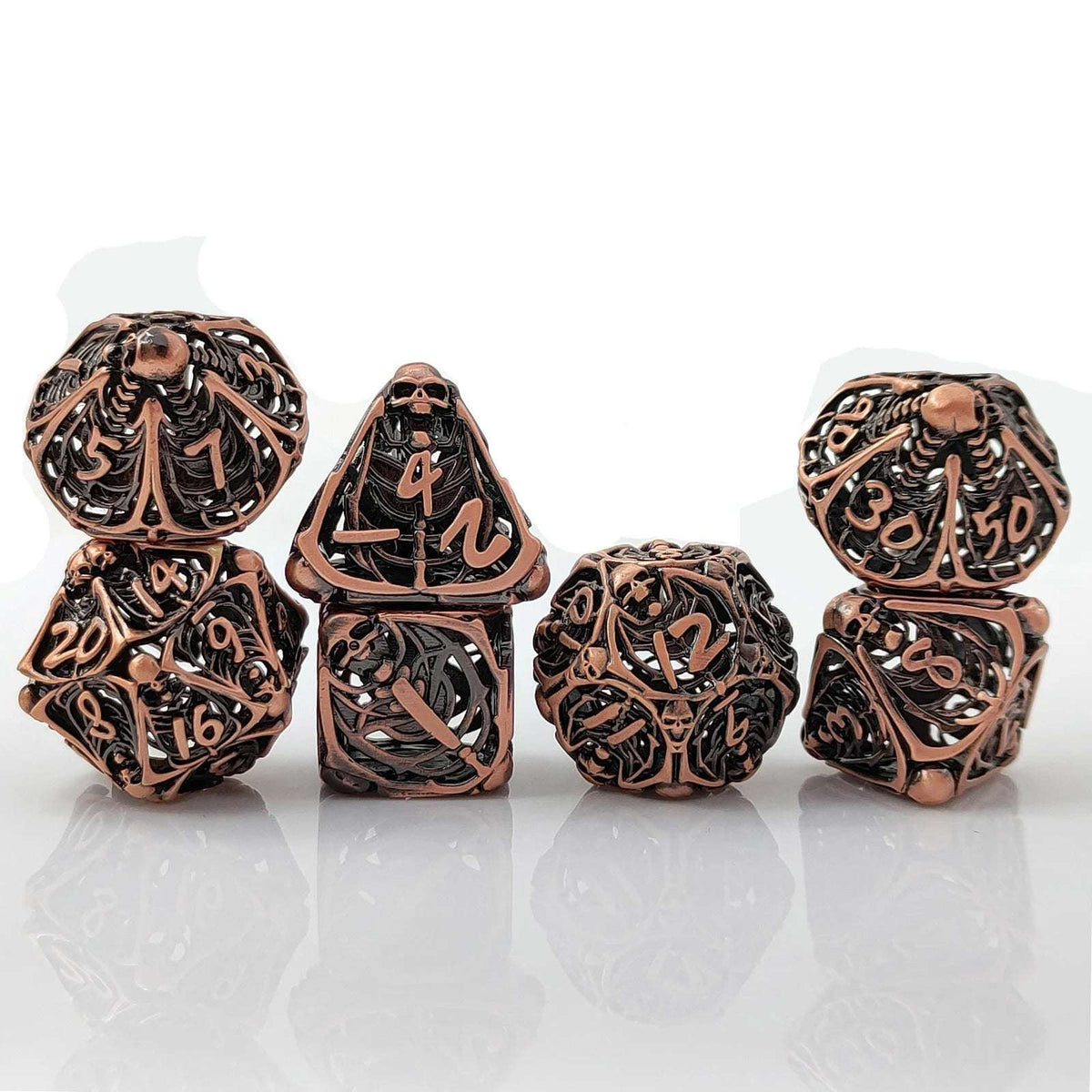 Necromancer Bronze Metal DND Dice Set – Necromancer - Ancient Red Copper Metal Skeleton DND Dice Set