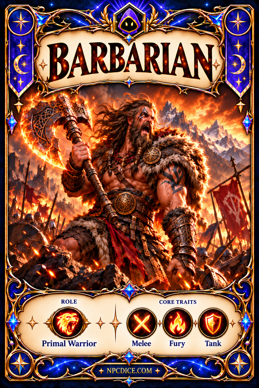 NPCDICE Barbarian character card