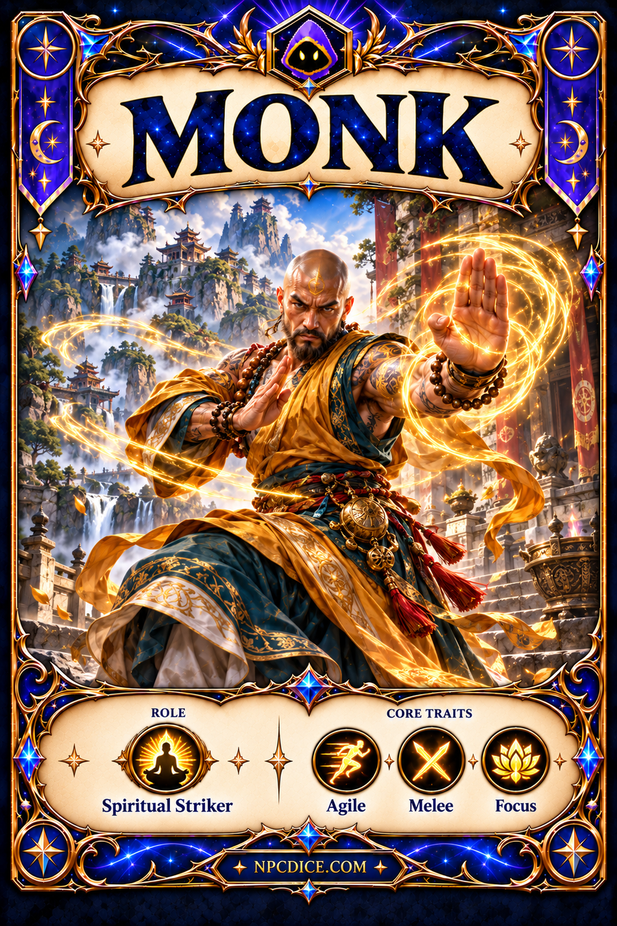 NPCDICE Monk character card