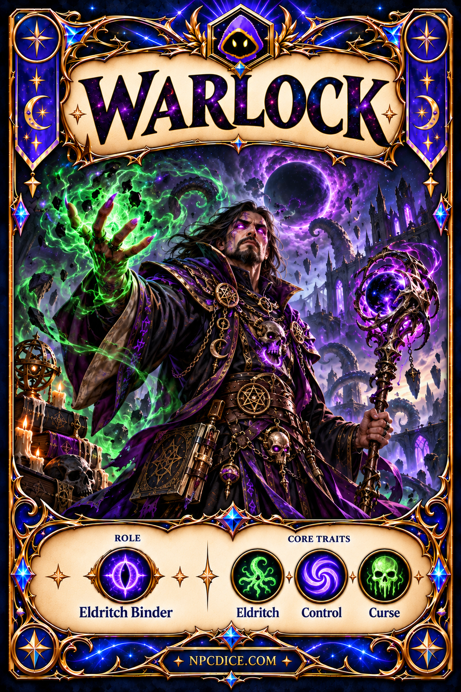 NPCDICE Warlock character card
