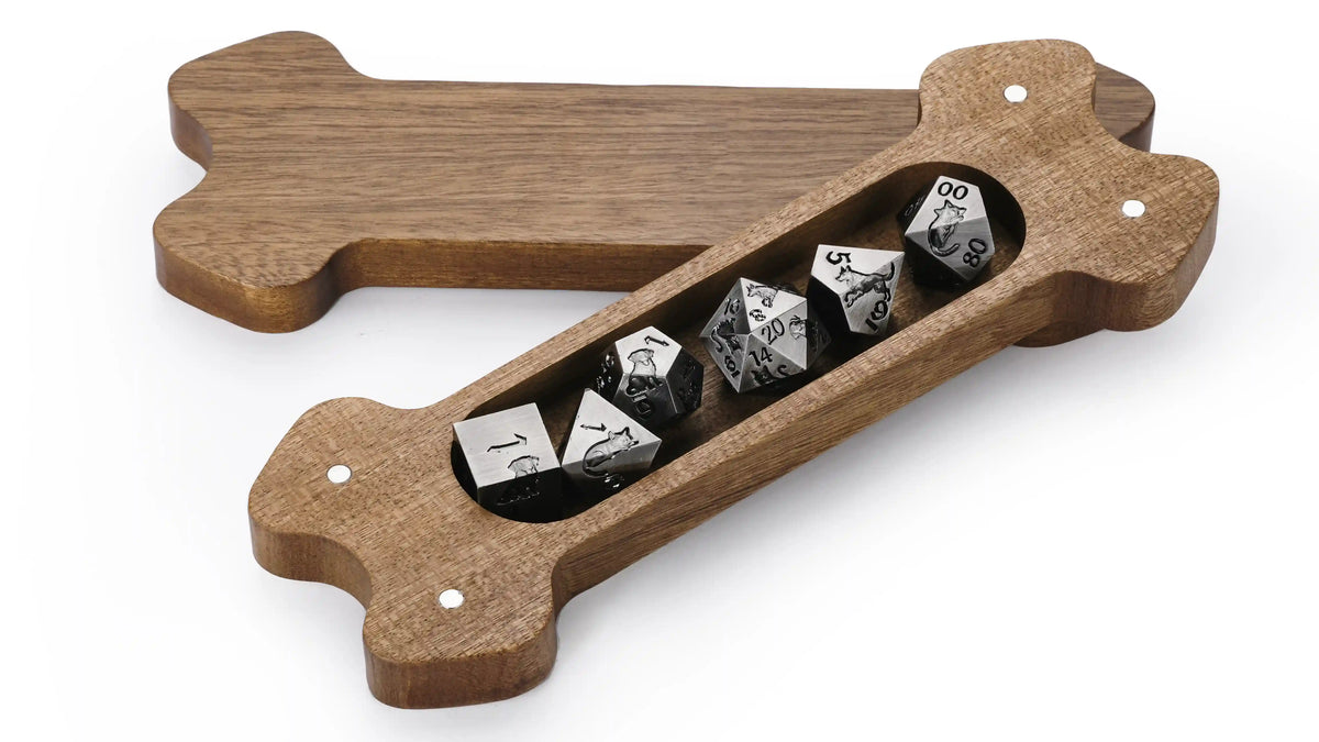 Star Metal DND Dice Set – Animal Allies – Dog bone shaped dice storage case for DND dice