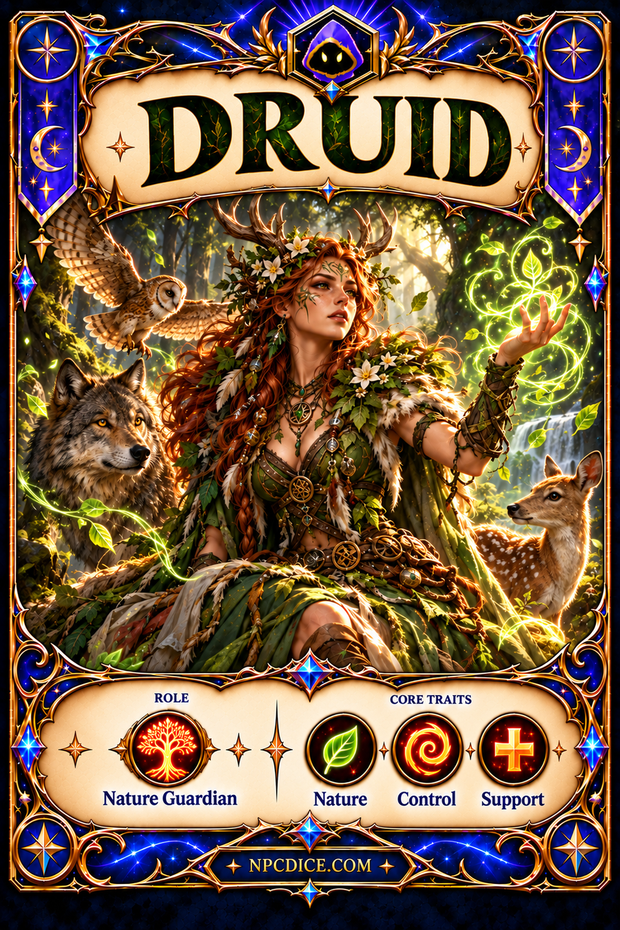 NPCDICE druid female character card