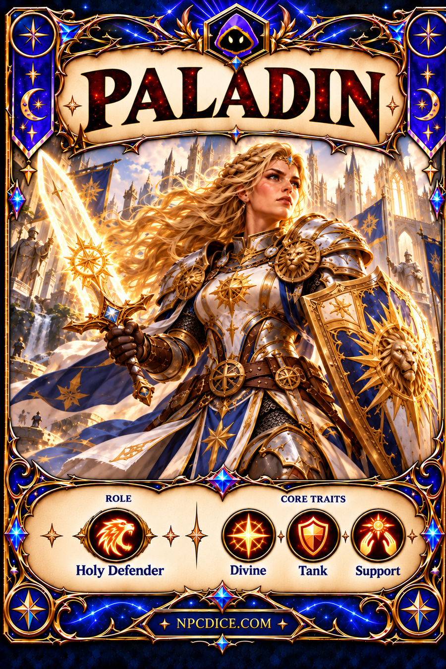 NPCDICE paladin female character card