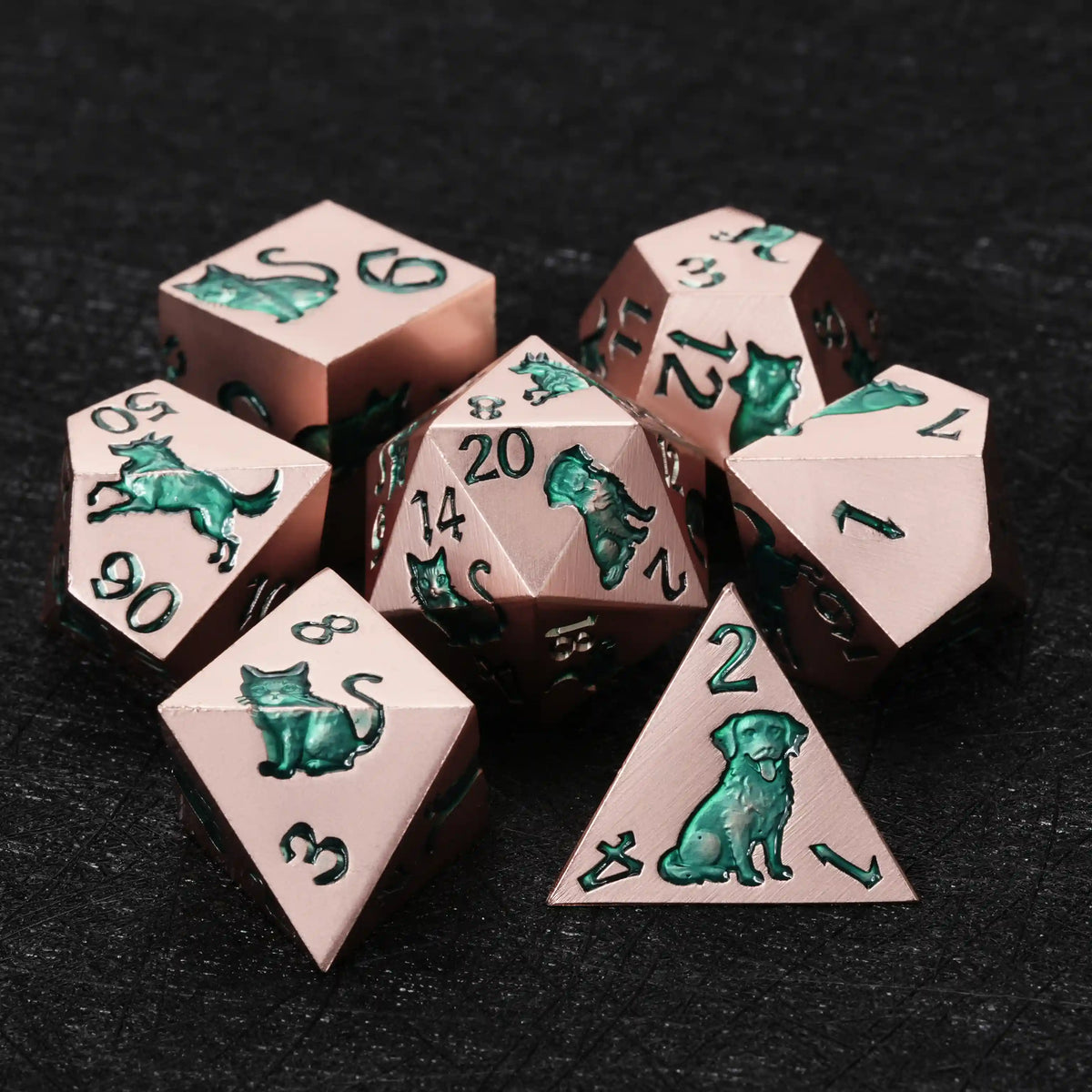 Star Metal DND Dice Set – Animal Allies – Rose gold metal animal ally DND dice full polyhedral set