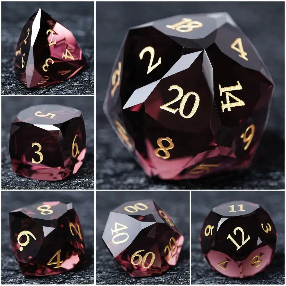 Numbered Ruby Gemstone DND Dice Set – DND Dice - Engraved Gold Numbered Ruby Multi - Sided Dice Set