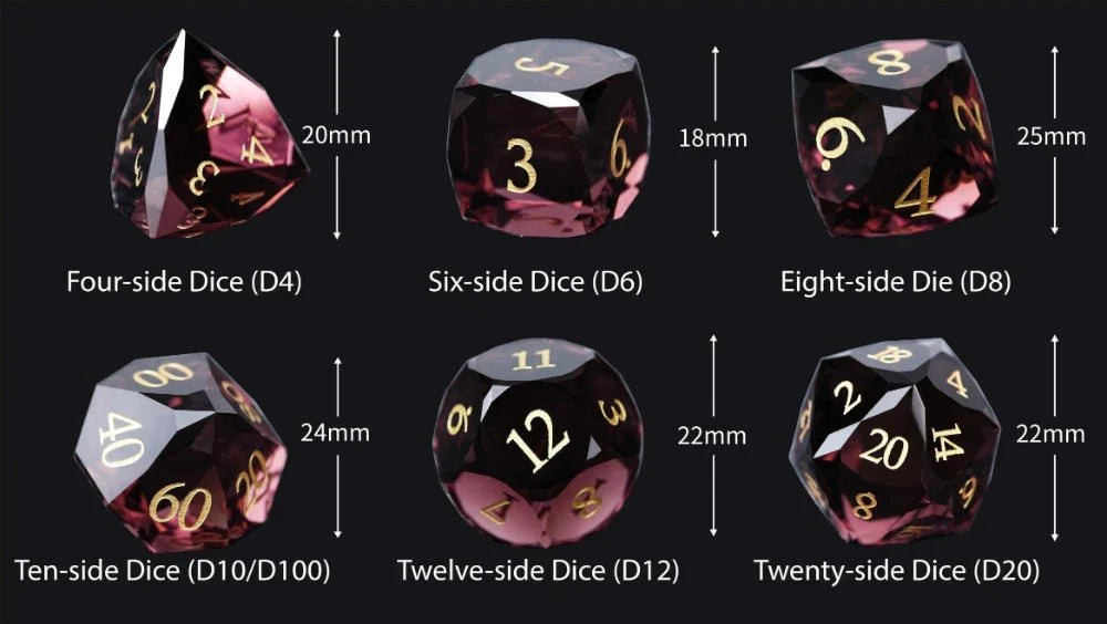 Numbered Ruby Gemstone DND Dice Set – DND Dice - Engraved Gold Numbered Ruby Multi - Sided Dice Set