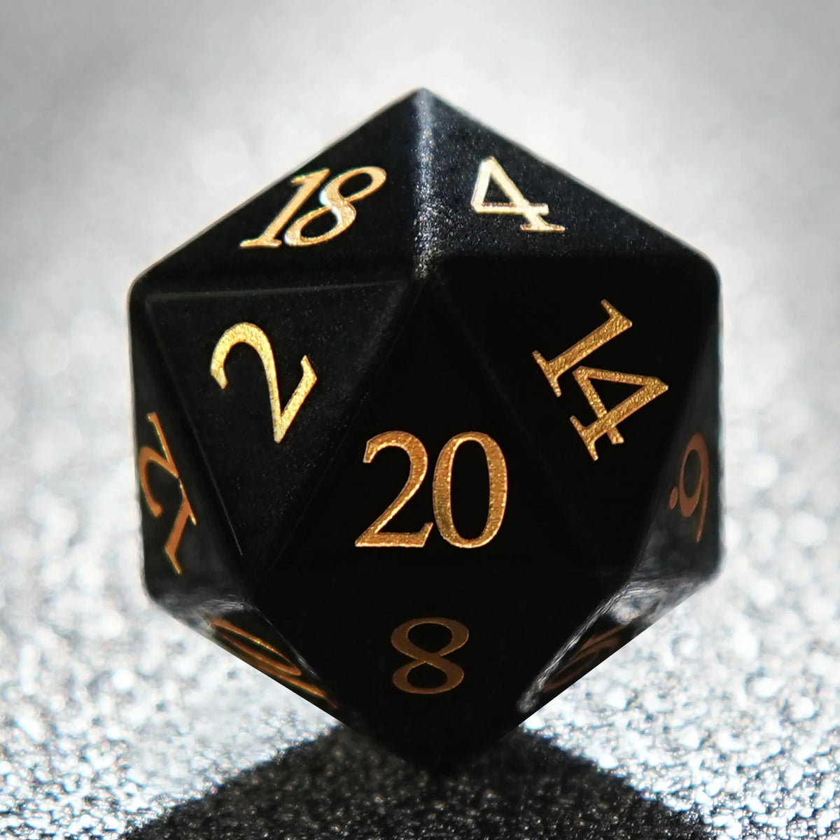 Obsidian Digital Natural Stone D&D Dice Set – Gold Numbers – Obsidian DND Natural Gemstone D20 Dice with Engraved Gold
