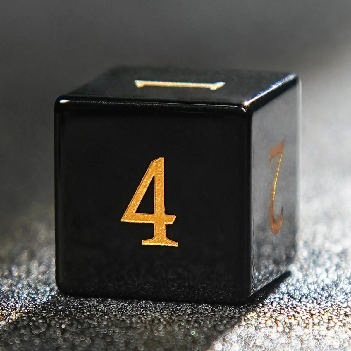 Obsidian Digital Natural Stone D&D Dice Set – Gold Numbers – Obsidian DND Natural Gemstone D6 Dice with Engraved Gold