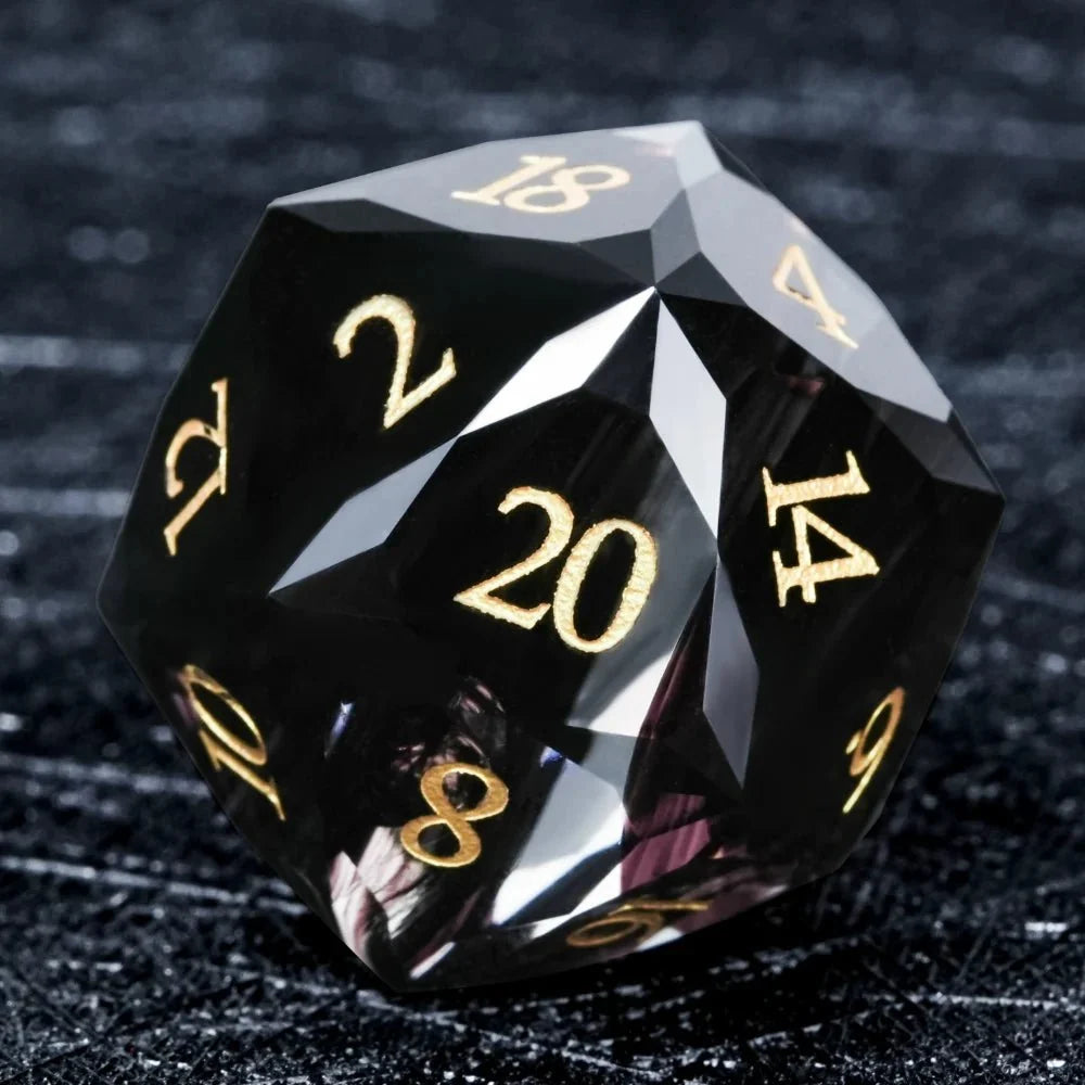 Obsidian Multi Gemstone DND Dice Set – Gold Numbers – DND Dice - Obsidian Gemstone Multi - Sided Dice Set + Gold Numbers