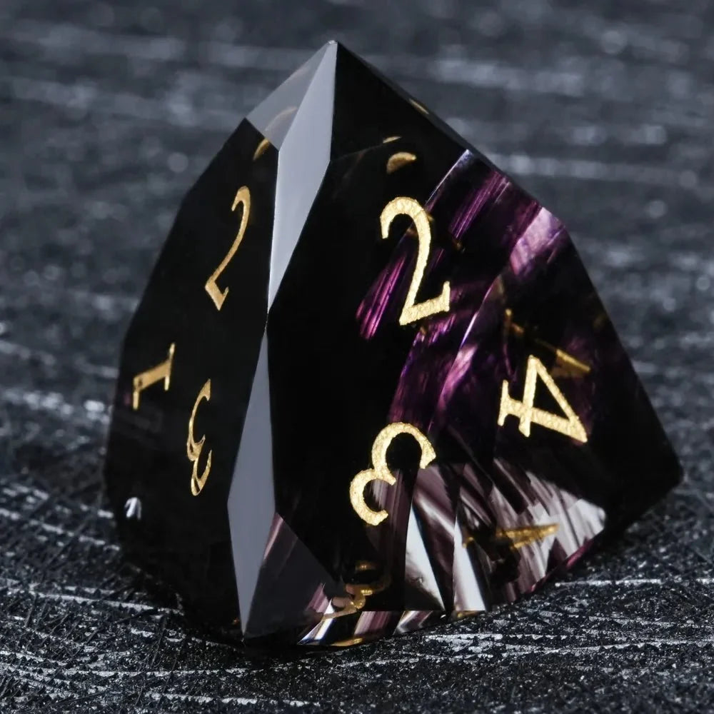 Obsidian Multi Gemstone DND Dice Set – Gold Numbers – DND Dice - Obsidian Gemstone Multi - Sided Dice Set + Gold Numbers