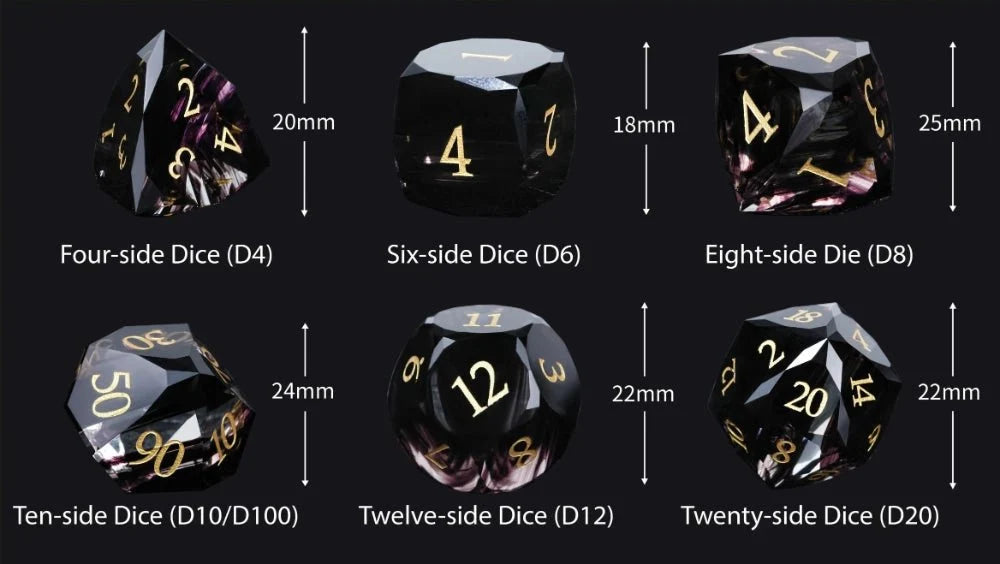 Obsidian Multi Gemstone DND Dice Set – Gold Numbers – DND Dice - Obsidian Gemstone Multi - Sided Dice Set + Gold Numbers