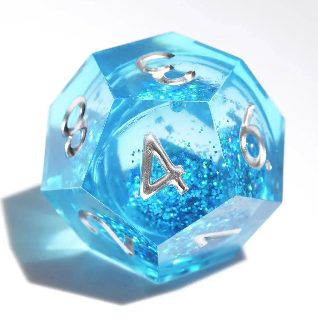 Ocean Liquid Core Dice Set – Ocean Theme - Liquid Core Resin DND Dice Set + Silver Font