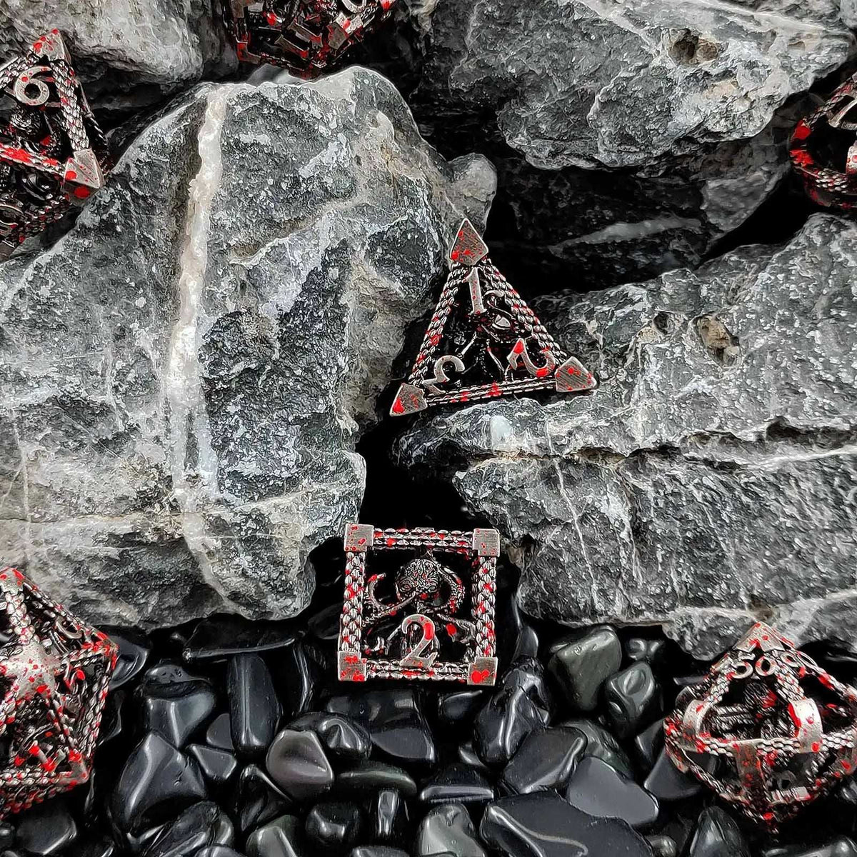 Octopus Monster Metal DND Dice Set – Hollow Metal DND Octopus Monster Dice Set Bloodstain