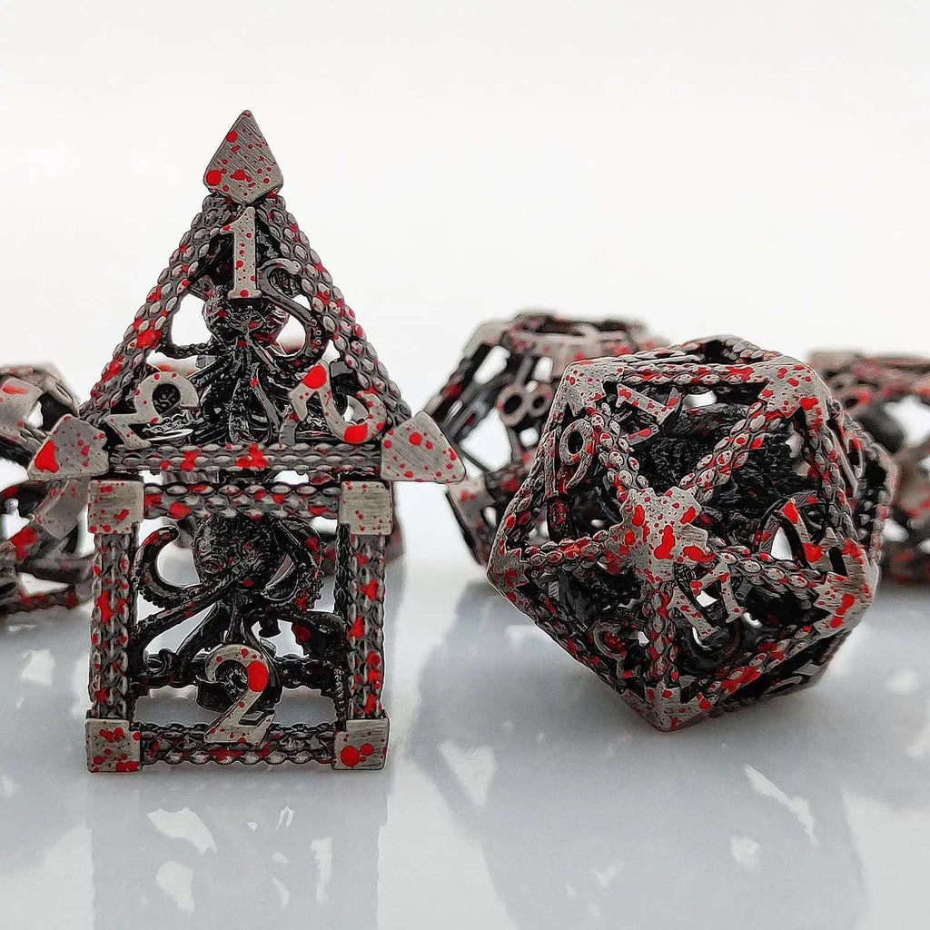 Octopus Monster Metal DND Dice Set – Hollow Metal DND Octopus Monster Dice Set Bloodstain