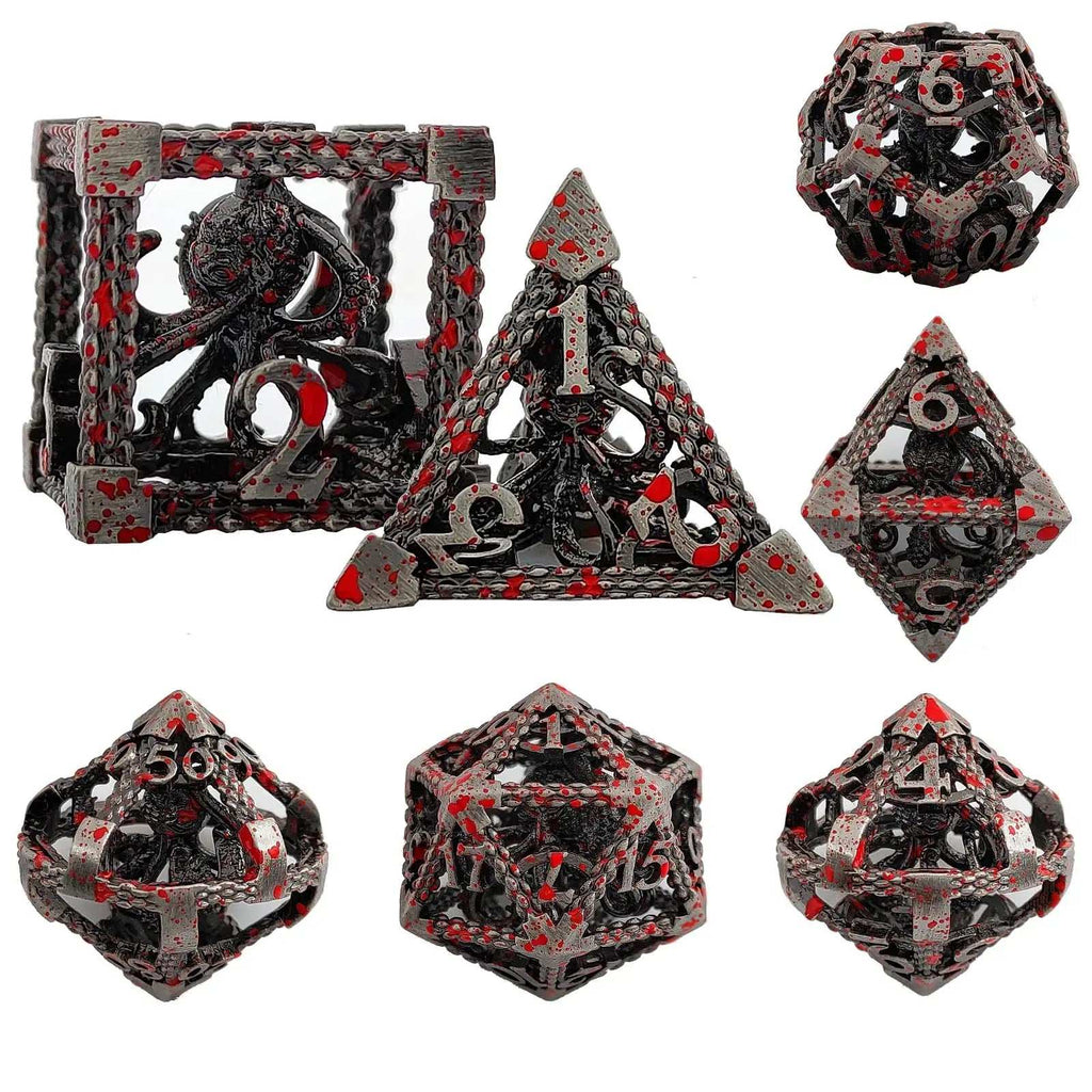 Octopus Monster Metal DND Dice Set – Hollow Metal DND Octopus Monster Dice Set Bloodstain