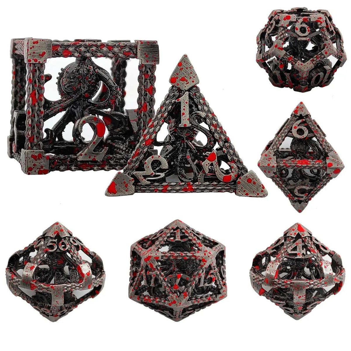 Octopus Monster Metal DND Dice Set – Hollow Metal DND Octopus Monster Dice Set Bloodstain