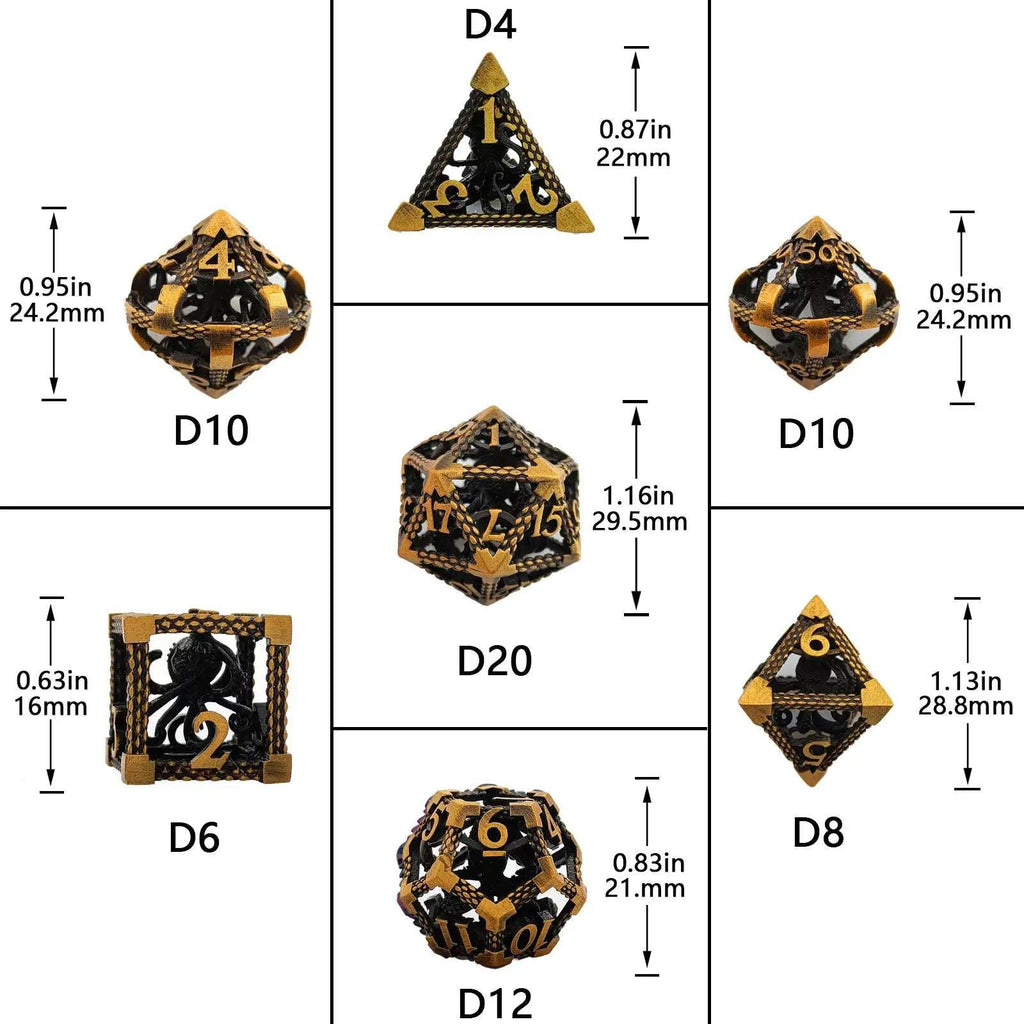 Octopus Monster Metal DND Dice Set – Hollow Metal DND Octopus Monster Dice Set Bloodstain