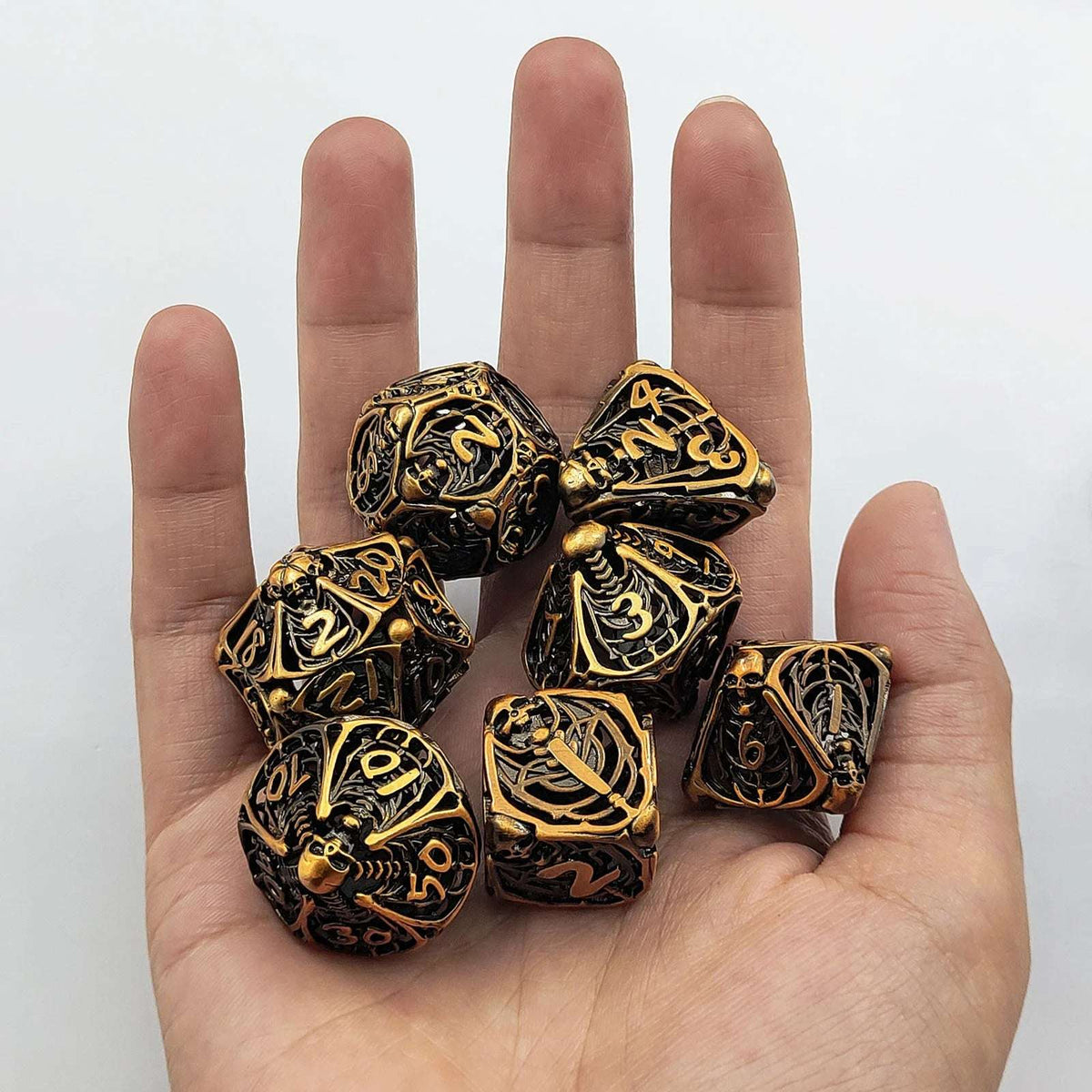 Old Joe Metal DND Dice Set – Vintage Brass Skull Metal Hollow DND Dice Set