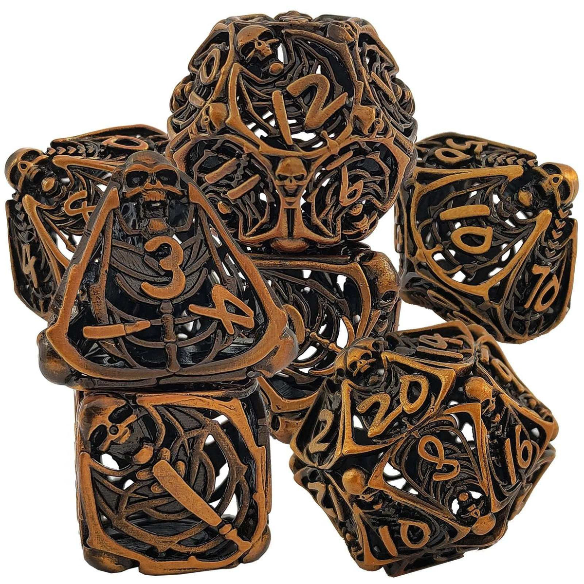 Old Joe Metal DND Dice Set – Vintage Brass Skull Metal Hollow DND Dice Set