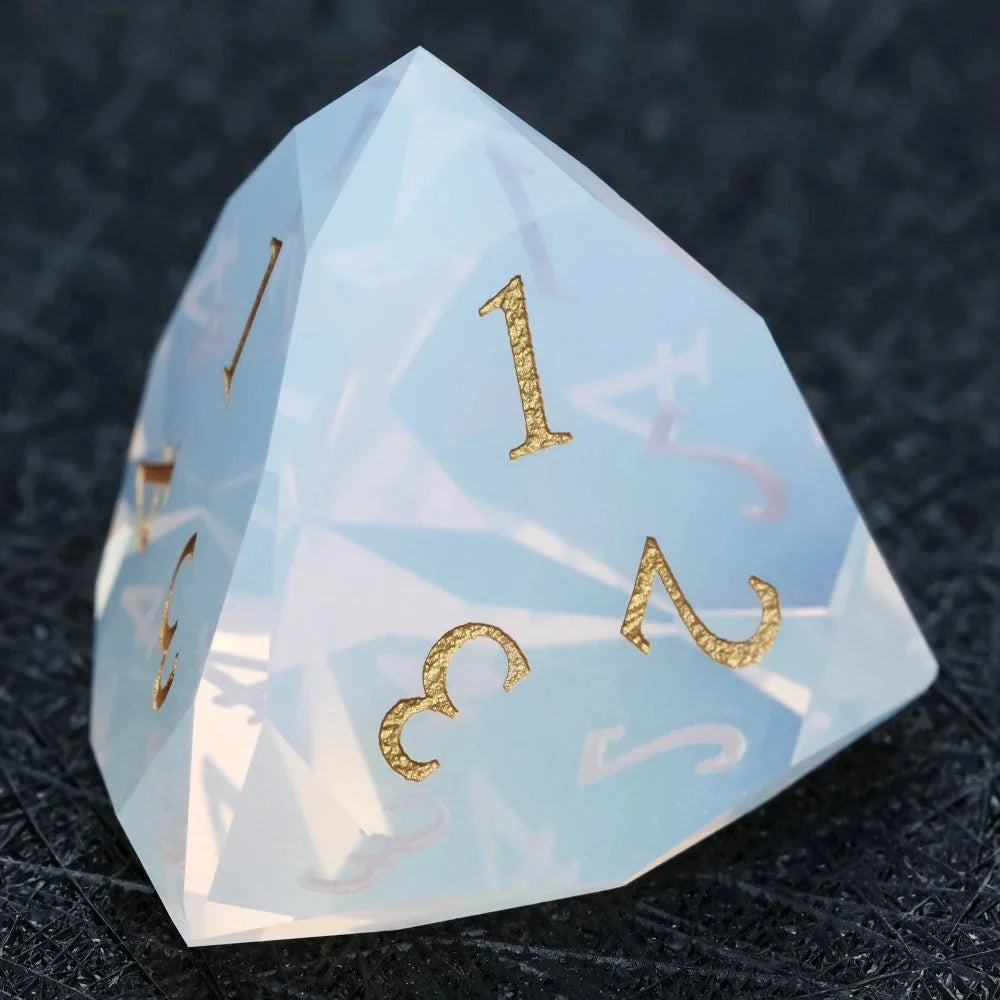Opalite Gemstone DND Dice Set – DND Dice | Diamond - Cut Opalite Glass Gemstone Dice Set