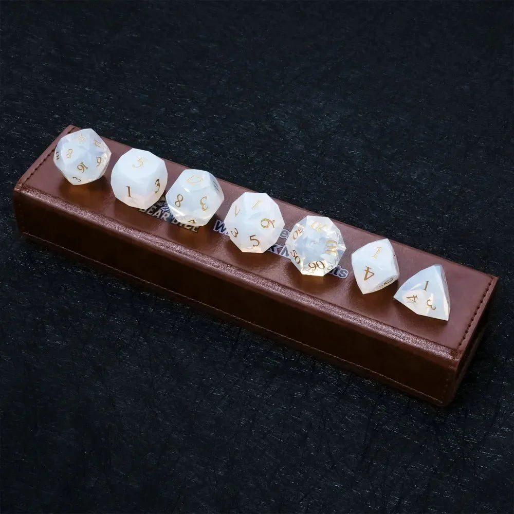 Opalite Gemstone DND Dice Set – DND Dice | Diamond - Cut Opalite Glass Gemstone Dice Set