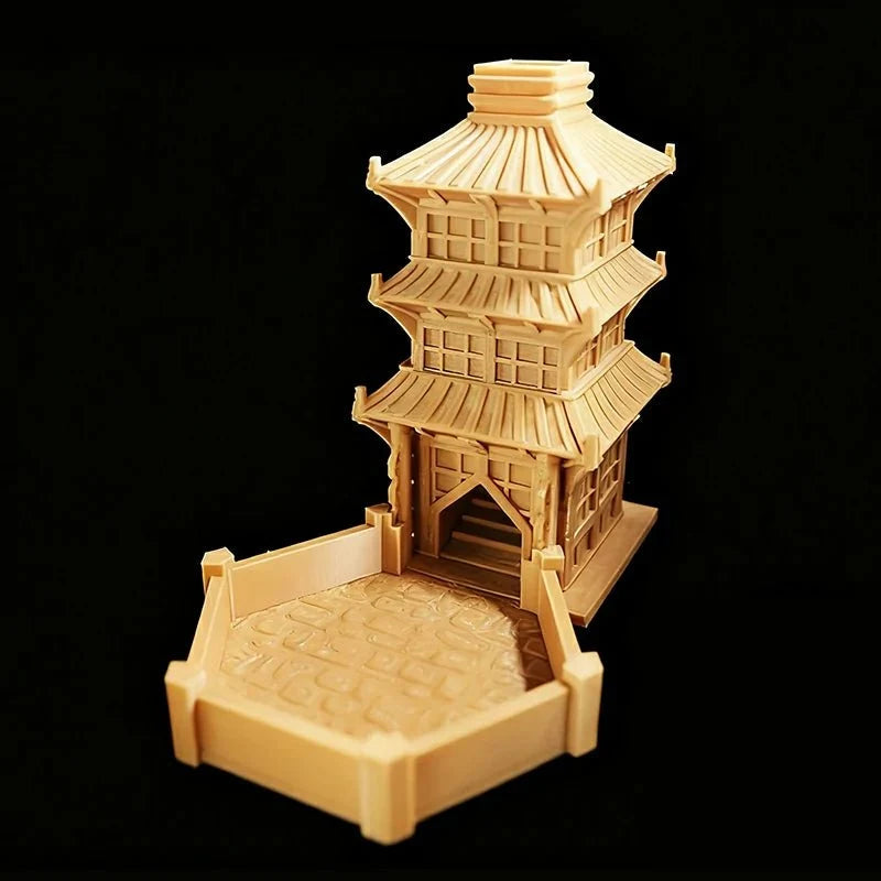 Oriental Beijing Dice Tray – 3D Printed Yellow Oriental Beijing Dice Tower Foldable Hexagonal Dice Tray Bezel