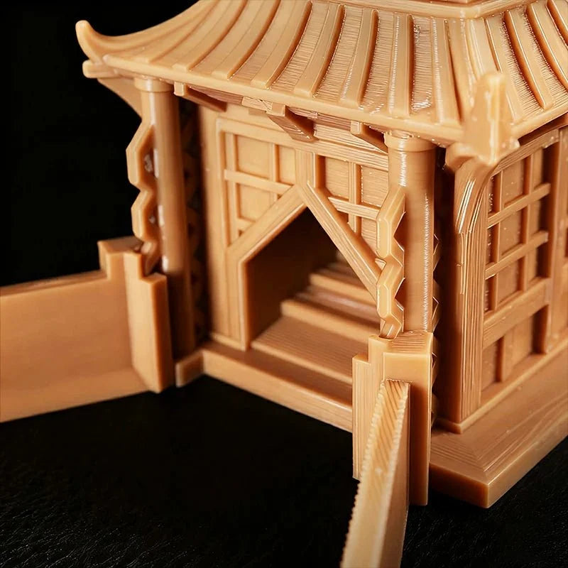 Oriental Beijing Dice Tray – 3D Printed Yellow Oriental Beijing Dice Tower Foldable Hexagonal Dice Tray Bezel